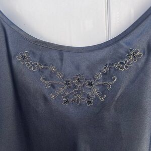 Morgan Taylor Vintage Embroidered Beaded Spaghetti Strap Black Large Nightgown